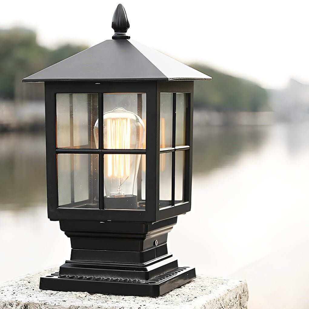 Stone Pillar Outdoor LED Light in Black – Solar & Hardwired Garden Post Lantern