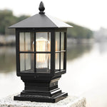 Stone Pillar Outdoor LED Light in Black – Solar & Hardwired Garden Post Lantern
