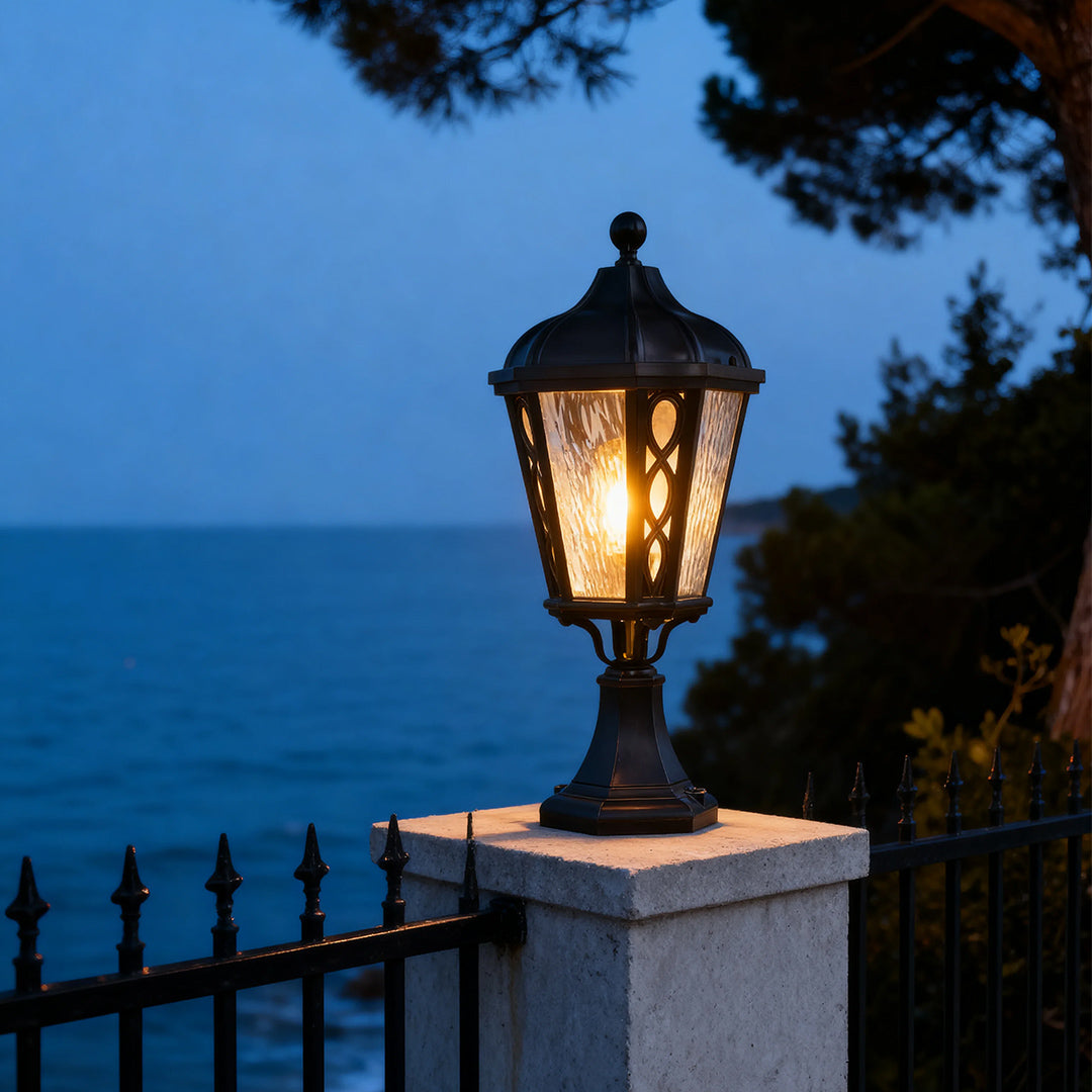 Aria Black Aluminum Post Light with Clear Glass Shade – Weatherproof Outdoor Pillar Lamp