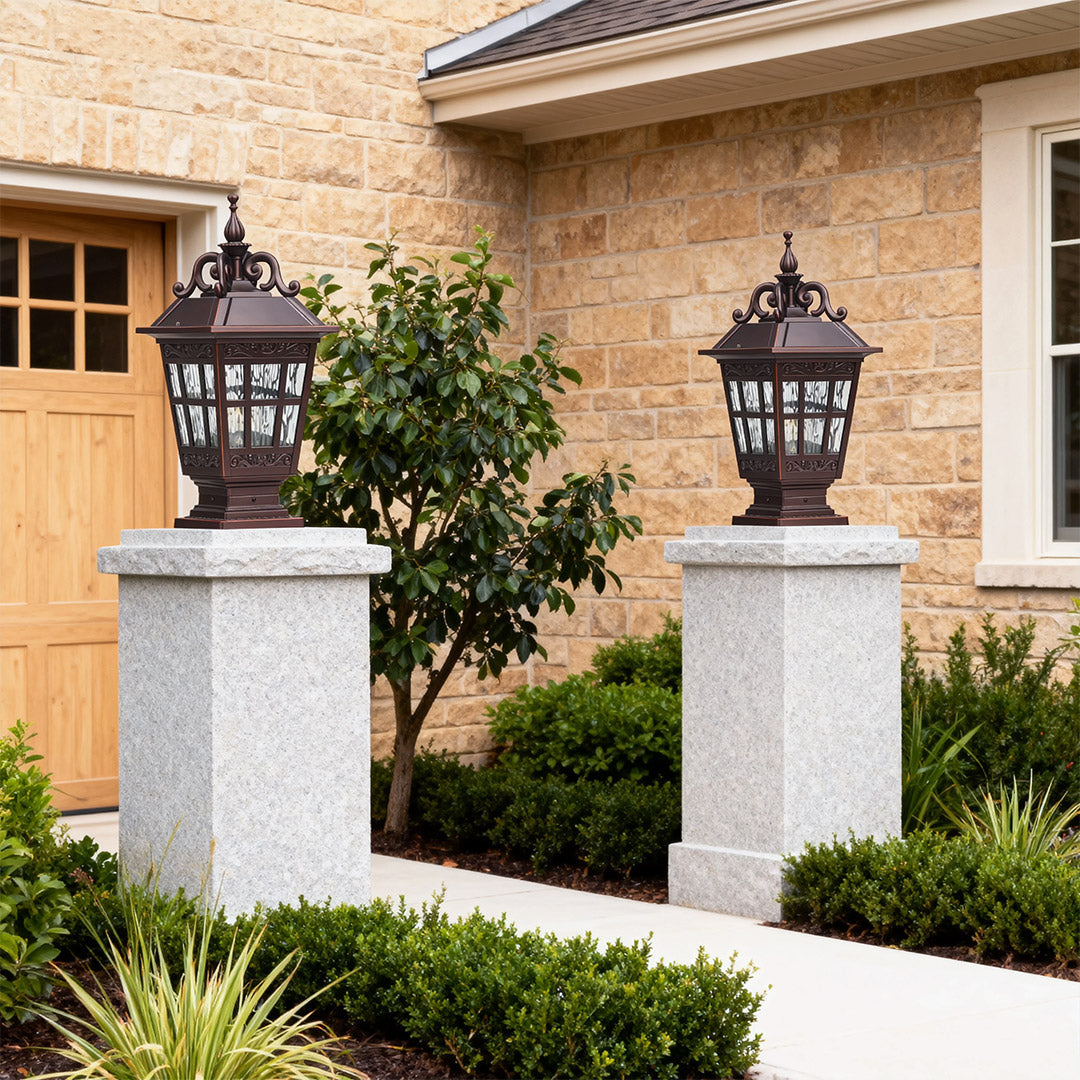 Pillar Garden Light in Chestnut Aluminum with Clear Glass Shade