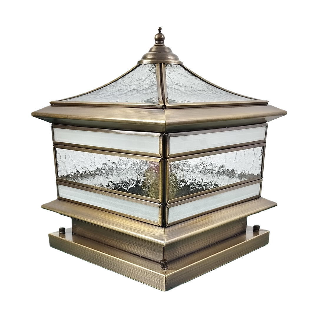 Retro Copper Stone Pillar Solar Post Light, Waterproof Outdoor Fence Lamp