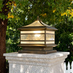 Retro Copper Stone Pillar Solar Post Light, Waterproof Outdoor Fence Lamp
