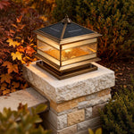 Retro Copper Stone Pillar Solar Post Light, Waterproof Outdoor Fence Lamp