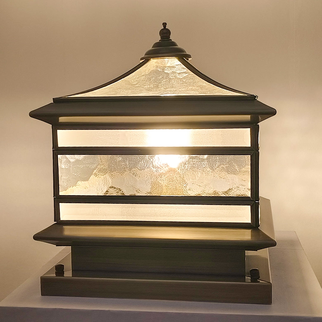 Retro Copper Stone Pillar Solar Post Light, Waterproof Outdoor Fence Lamp