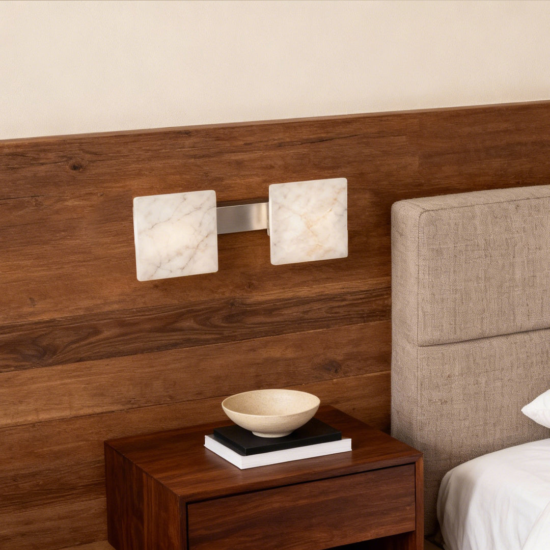 Modern Stone Wall Sconce with Marble Shade and Aluminum Frame