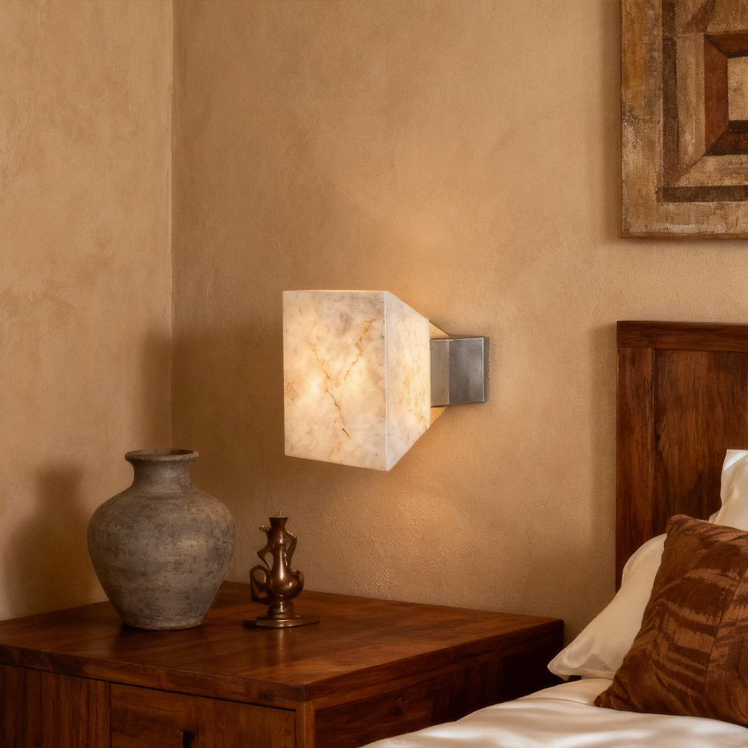 Modern Stone Wall Sconce with Marble Shade and Aluminum Frame