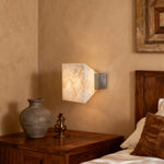 Modern Stone Wall Sconce with Marble Shade and Aluminum Frame