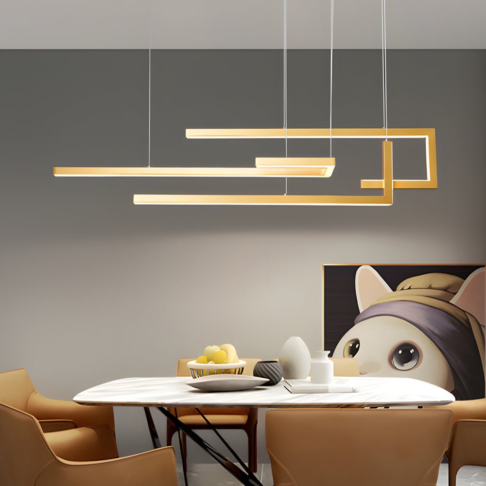 Geometric LED Linear Chandelier with Remote Dimmable Nordic Modern Pendant Light