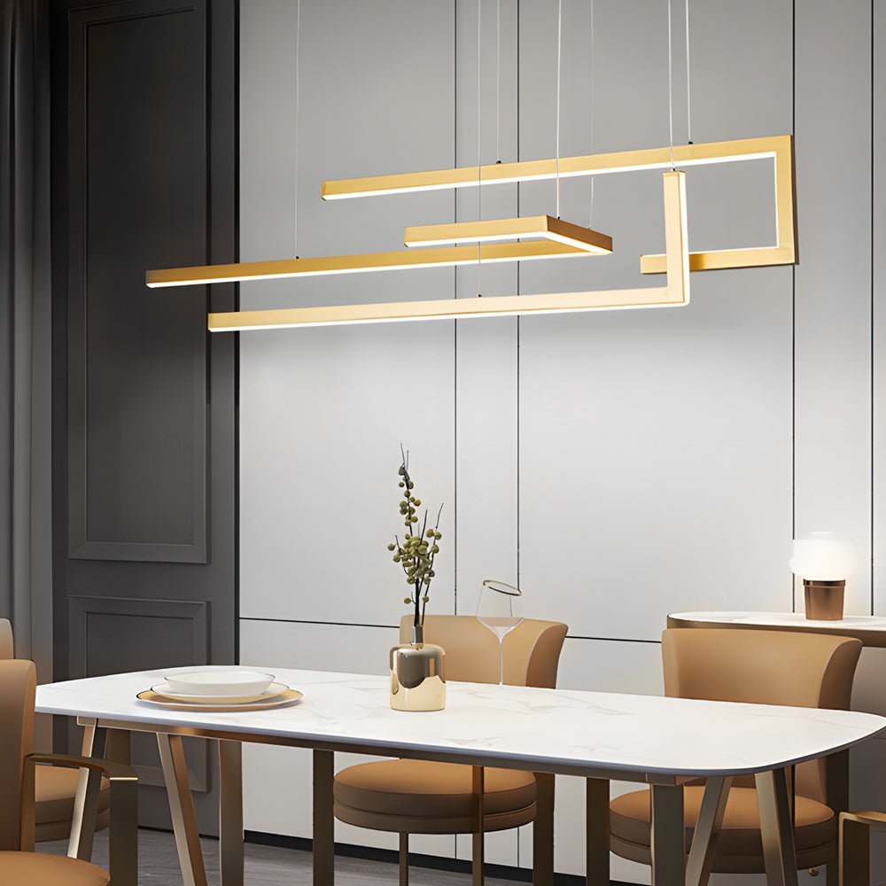 Geometric LED Linear Chandelier with Remote Dimmable Nordic Modern Pendant Light