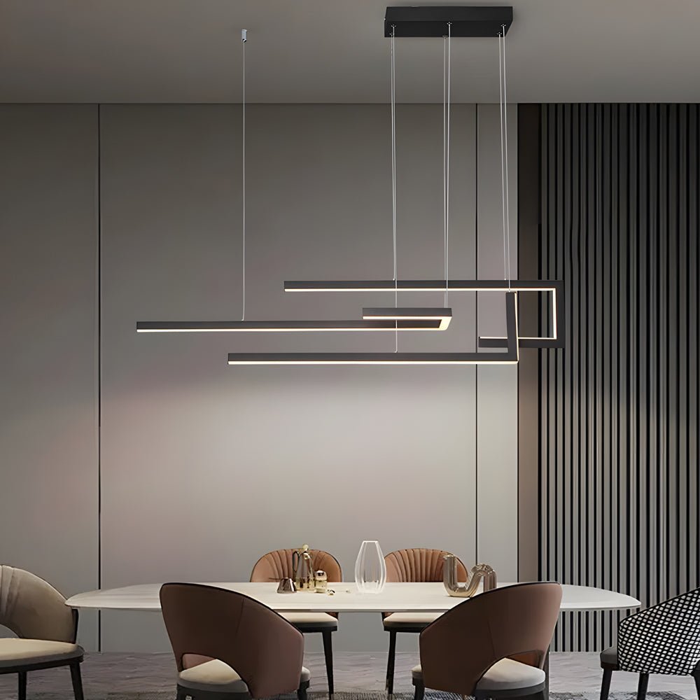 Geometric LED Linear Chandelier with Remote Dimmable Nordic Modern Pendant Light