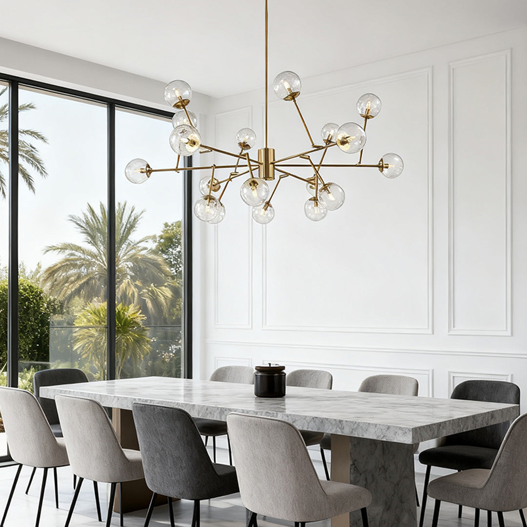 Bubble Sputnik Chandelier with Clear Glass Globes in Gold Finish