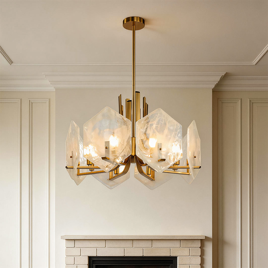Aurelia Gold Geometric Chandelier – Vintage Industrial Pendant Light for Dining & Living Spaces