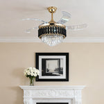 Luxury Black Ceiling Fan with Crystal Light and Transparent Blades