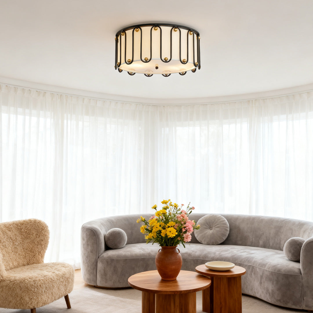 Aurelia Drum Flush Mount Ceiling Light in Matte Black with Opal Acrylic Shade