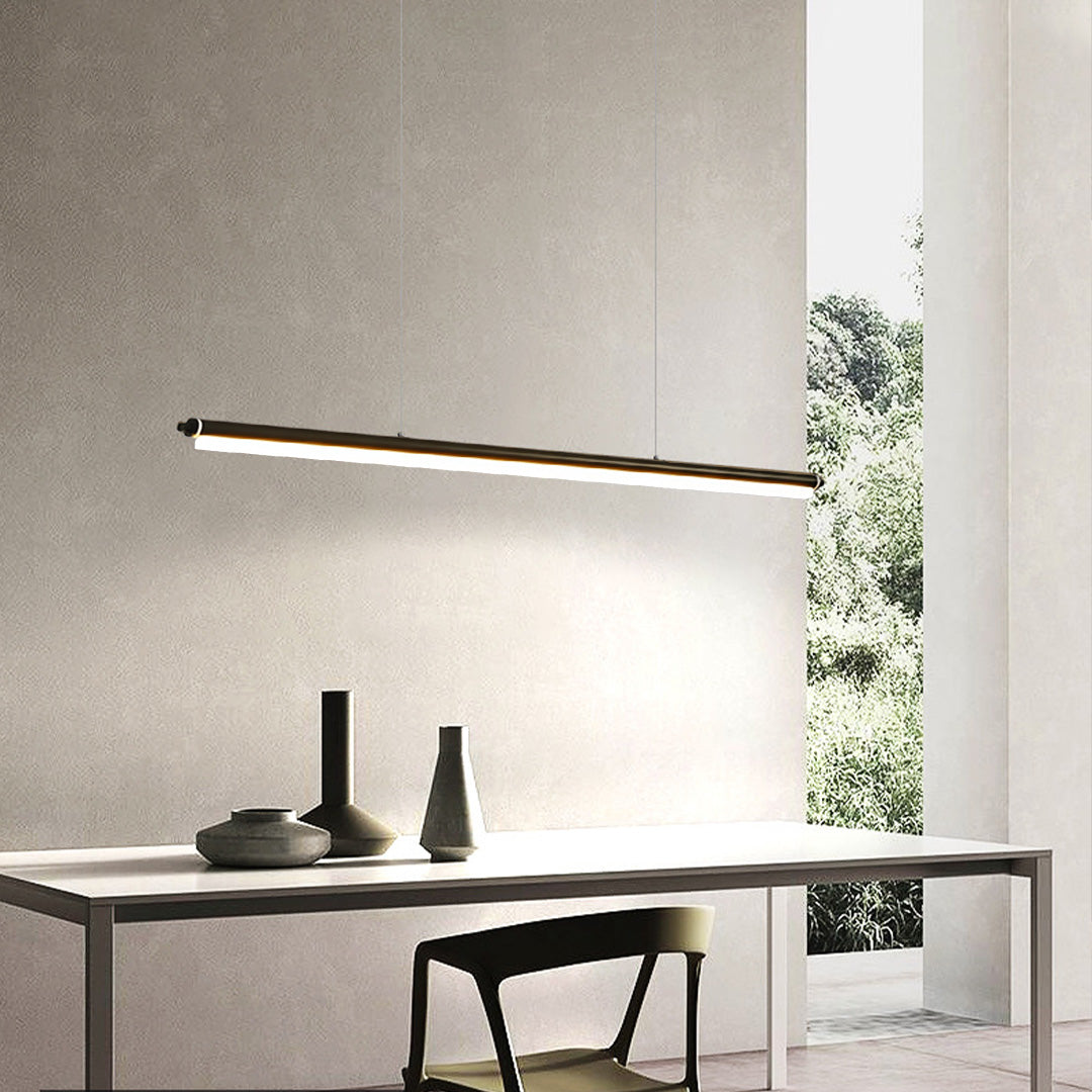 Nordic Minimalist Linear LED Pendant Light in Black Aluminum