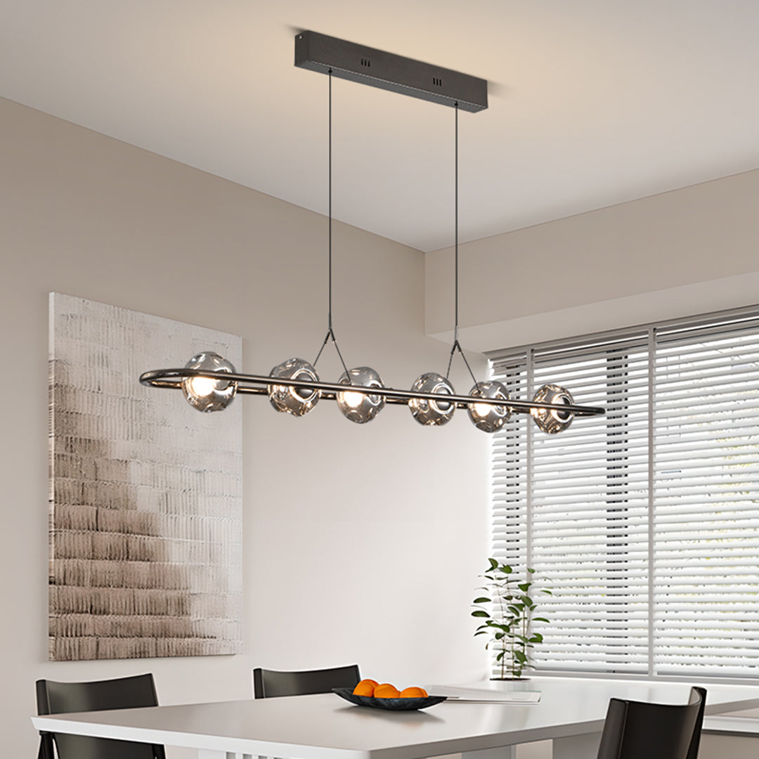 Modern Rise and Fall Pendant Light with Ribbed Glass Shade