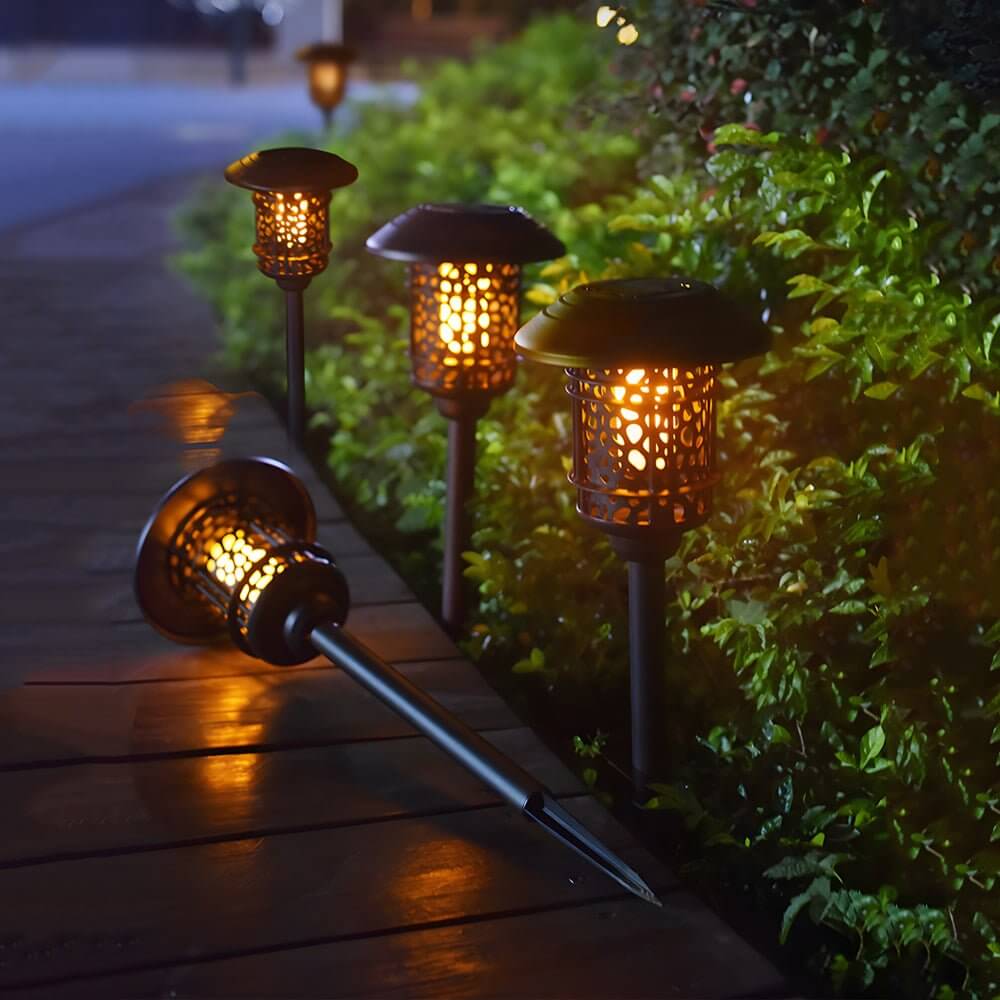 Solar Pathway Light in Black with Warm White Flame LED