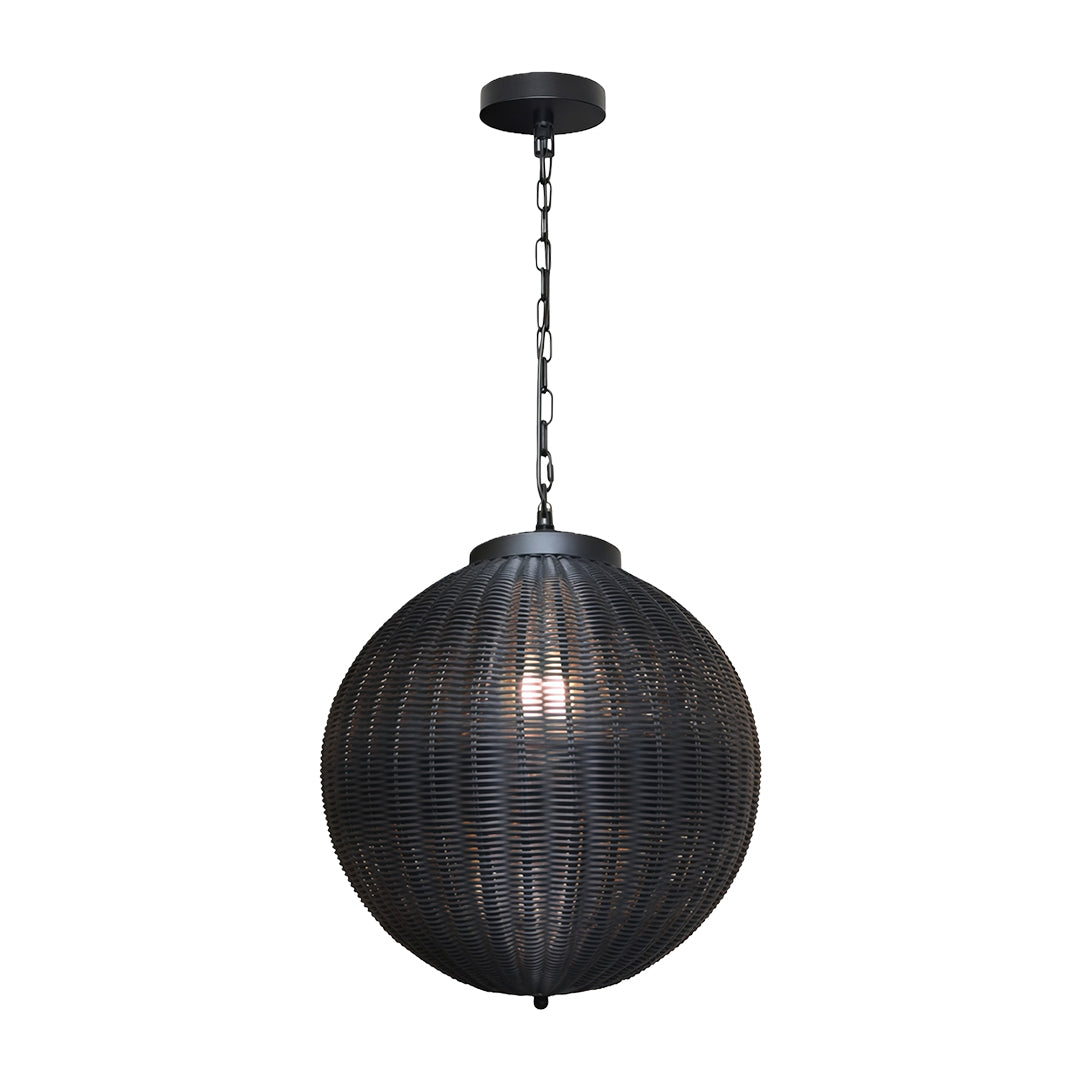 Black Woven Rattan Pendant Light, Waterproof Outdoor Hanging Lamp