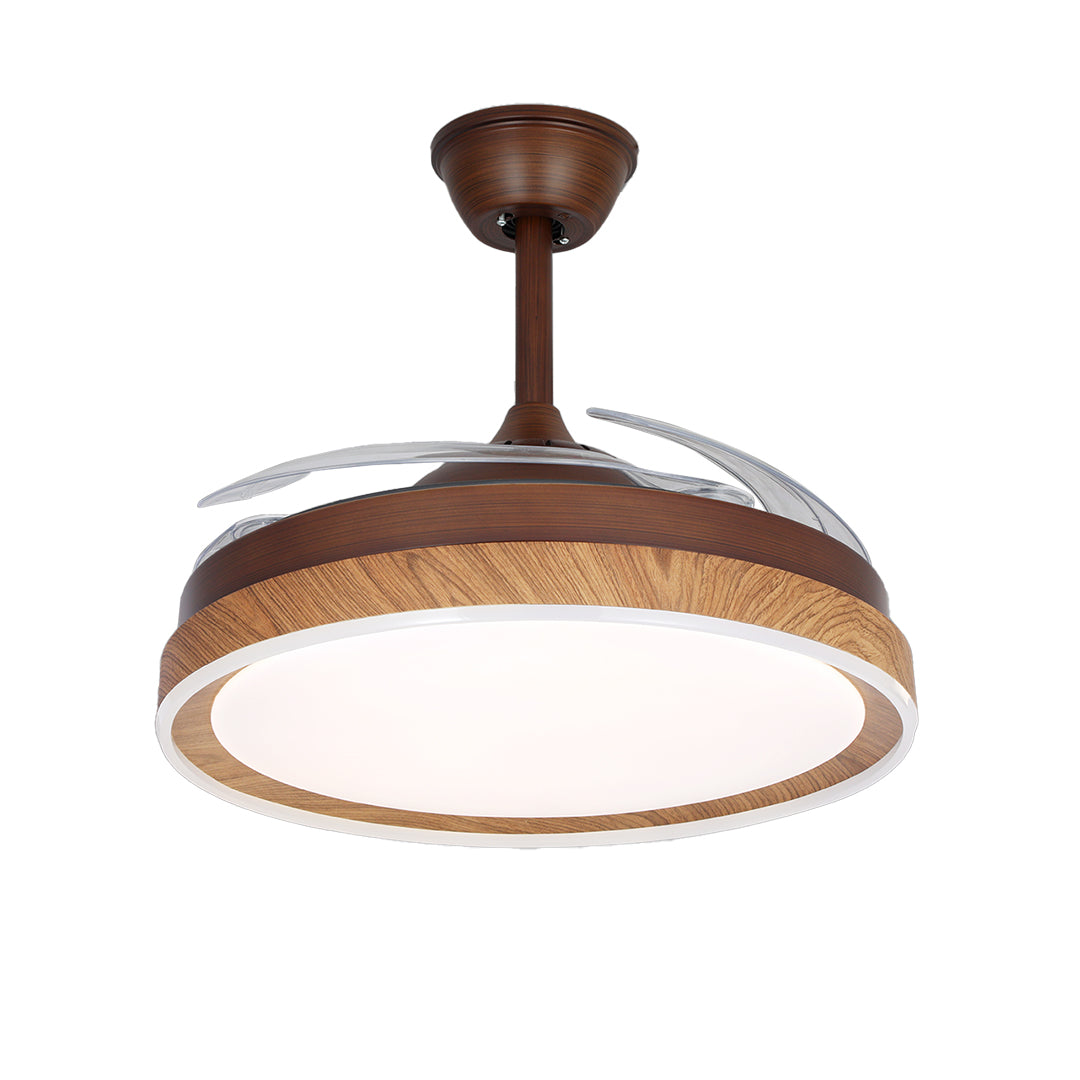 Walnut Wood Ceiling Fan with Four Lights, Silent LED Dimmable