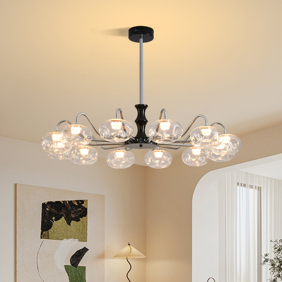 Art Glass LED Chandelier with Wrought Iron Frame, 8 or 12 Lights