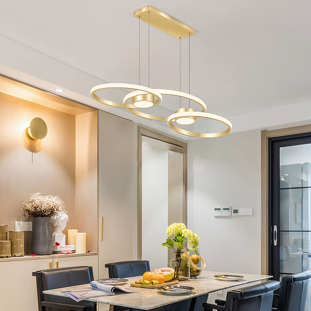 Nordic Gold Linear LED Chandelier with Adjustable Hanging Height