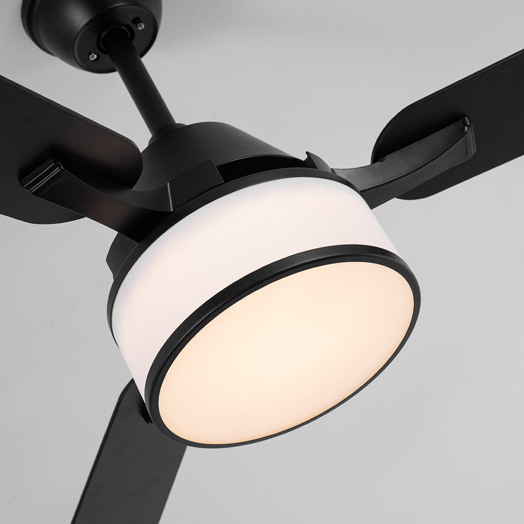 European Retro Ceiling Fan with Fabric Shade and LED Light