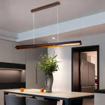 Linear Wood LED Pendant Light with White PVC Shade, Minimalist Dining Room Fixture