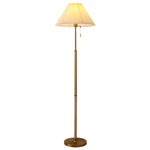 Sculptural Wooden Floor Lamp with Pleated Fabric Shade