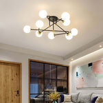 Nordic Gold Semi Flush Mount Ceiling Light with Milk Glass Shades