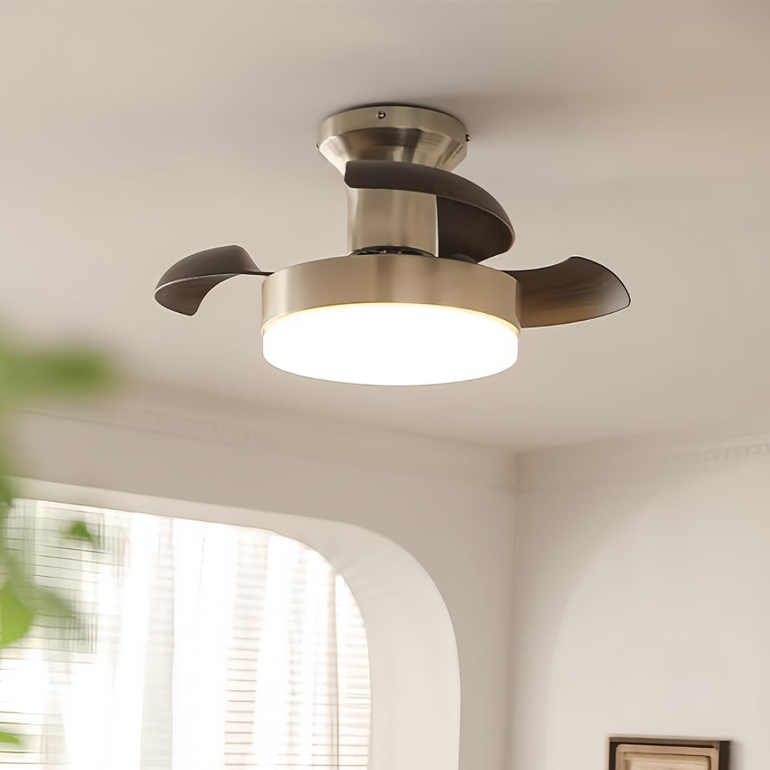 Silver French Retro Ceiling Fan with Dimmable LED Light and Walnut Blades