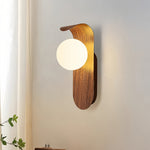 Mid-Century Wood Grain LED Wall Sconce with Spherical Shade