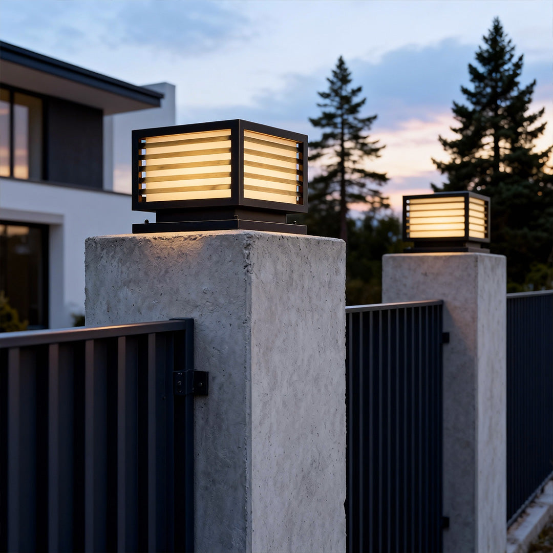 Modern Copper Pillar Light with Marble Shade for Outdoor Courtyards