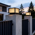 Modern Copper Pillar Light with Marble Shade for Outdoor Courtyards