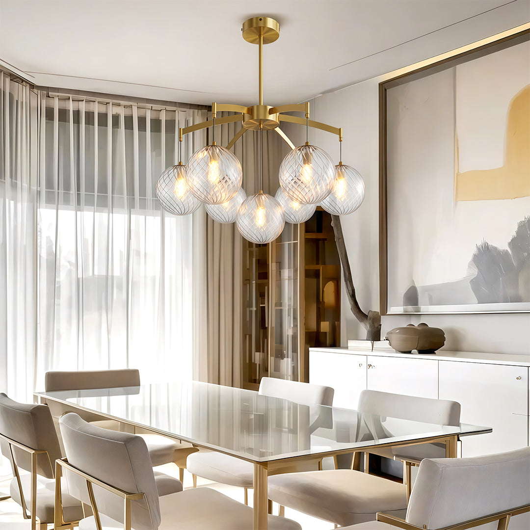 Lumière Moderne Glass Ball Chandelier in Brass, Nickel, or Black