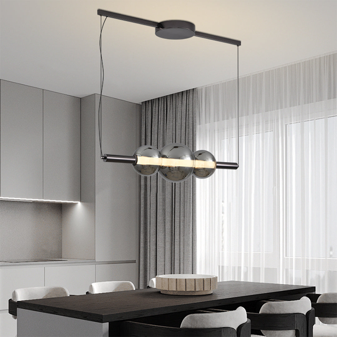 Aura Linear LED Pendant Light in Smoke Gray Glass for Kitchen Island