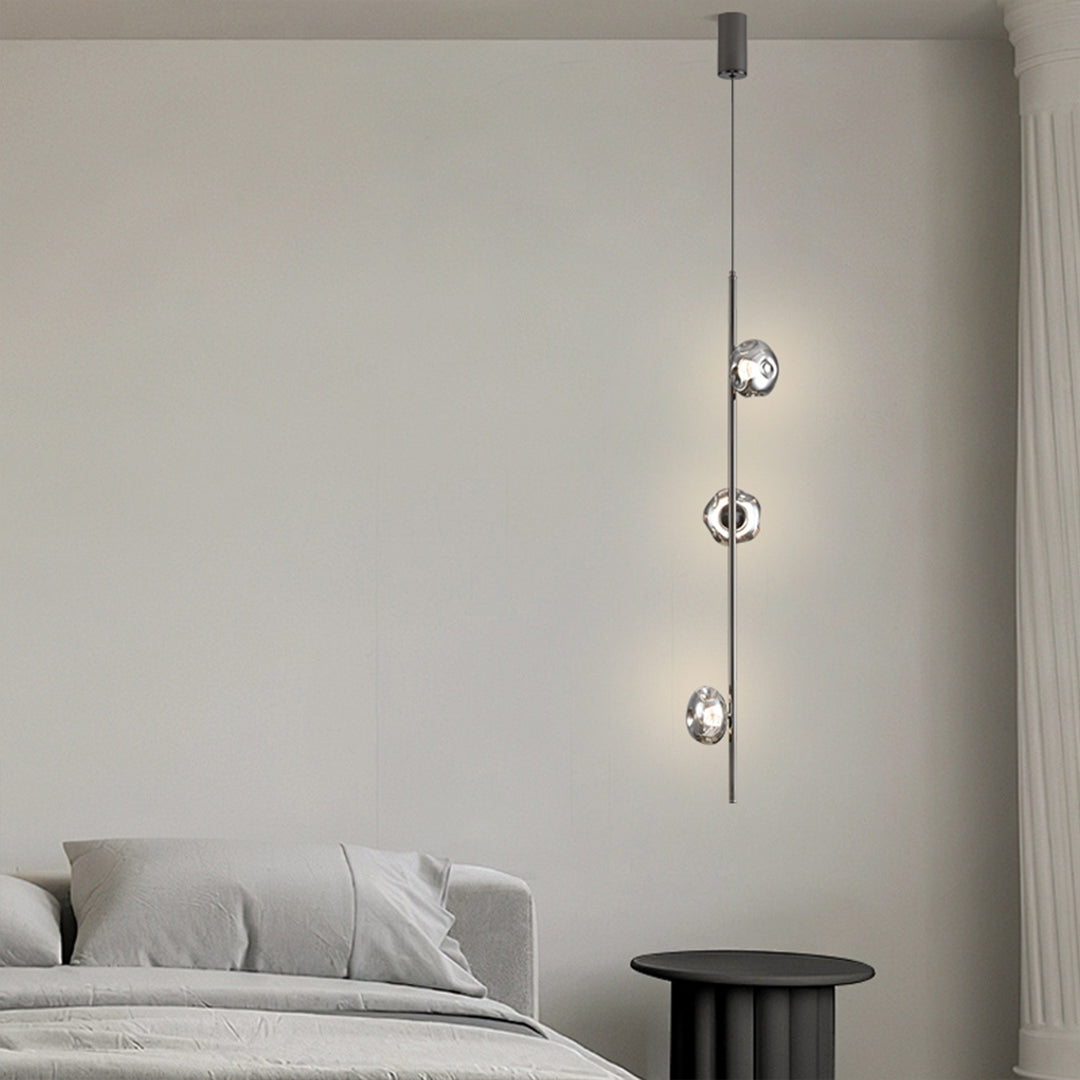 Modern Vertical Pendant Light with Pleated Glass Shades, Brass or Black Finish