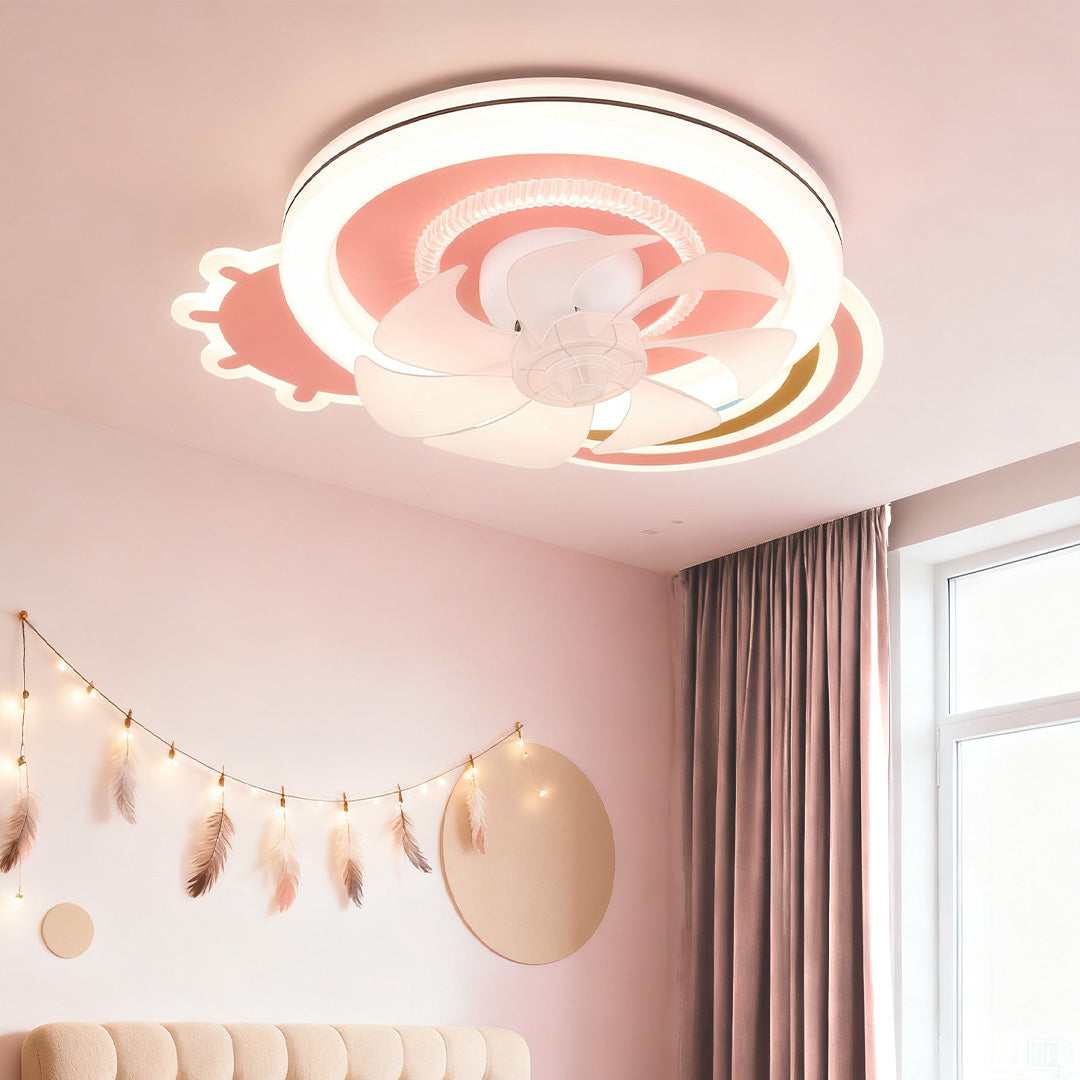 Petal Glow Ceiling Fan with Dimmable LED Light, Pink and White for Kids' Rooms