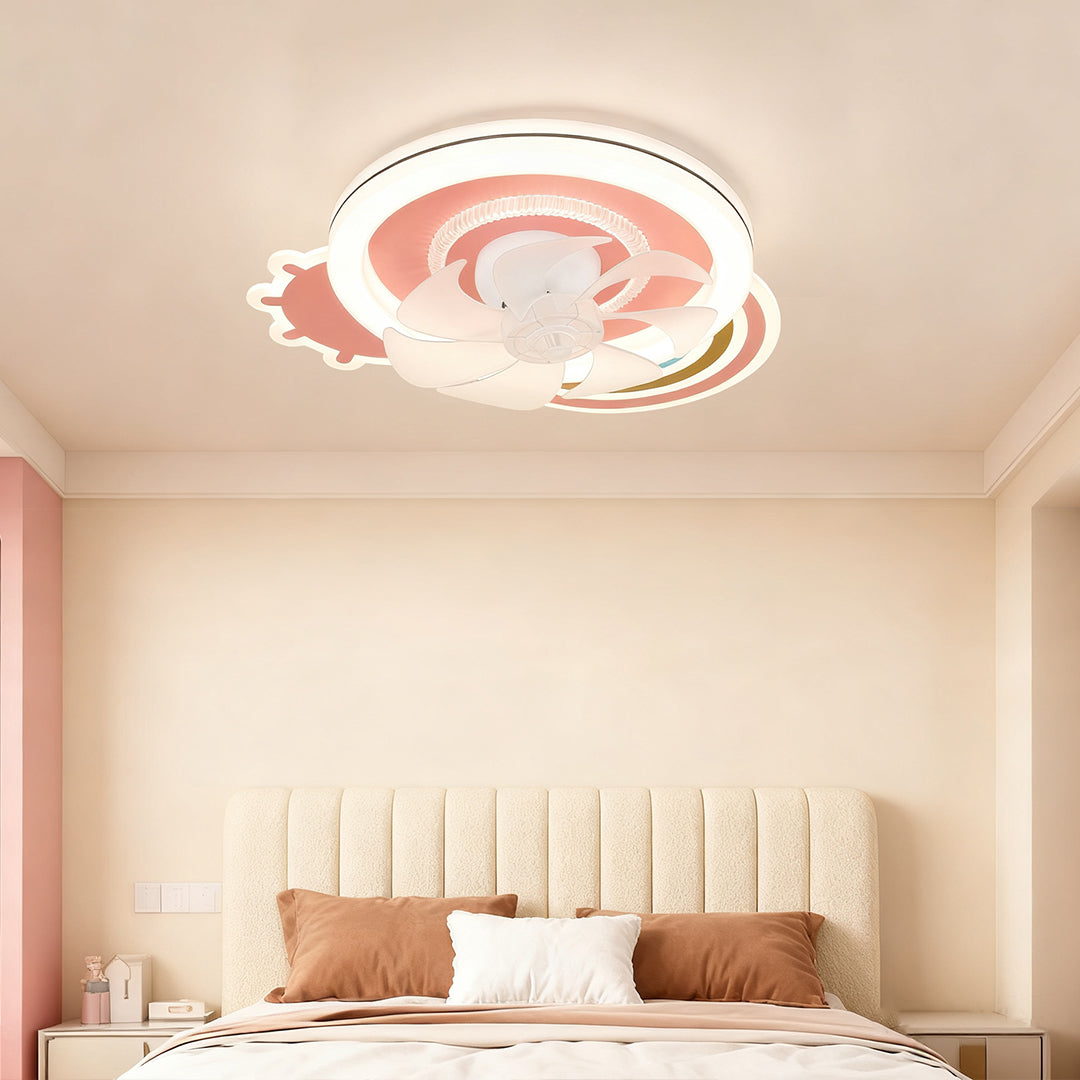 Petal Glow Ceiling Fan with Dimmable LED Light, Pink and White for Kids' Rooms
