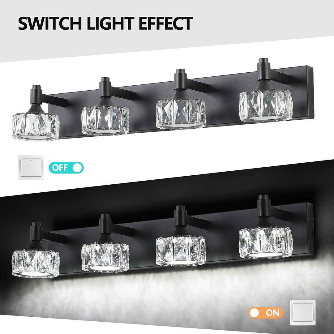 Crystal Vanity Light Modern Black Iron LED Wall Bar for Bathroom