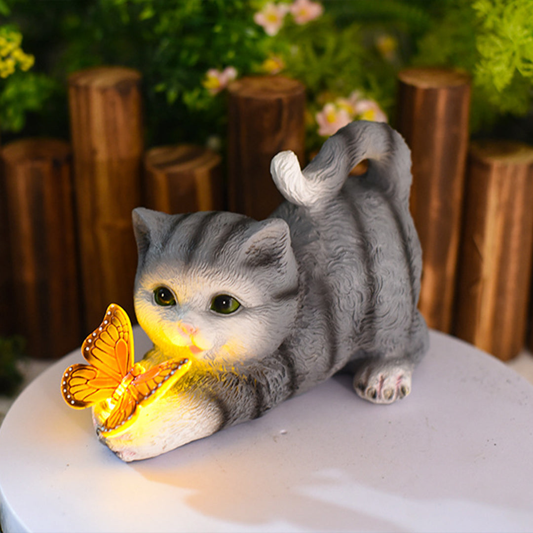 Handcrafted Resin Cat Solar Garden Lights with Warm LED Glow
