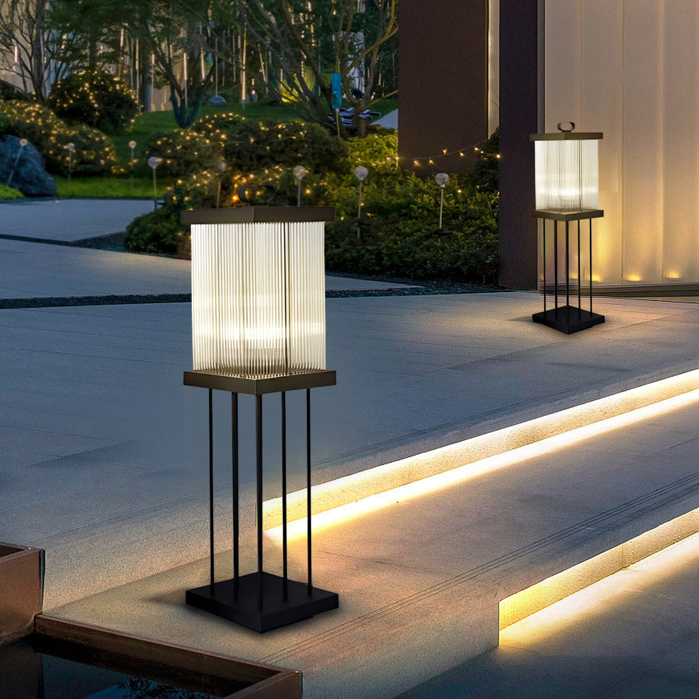 Ripple Glass Solar Lanterns for Garden, Modern Black Outdoor Lighting