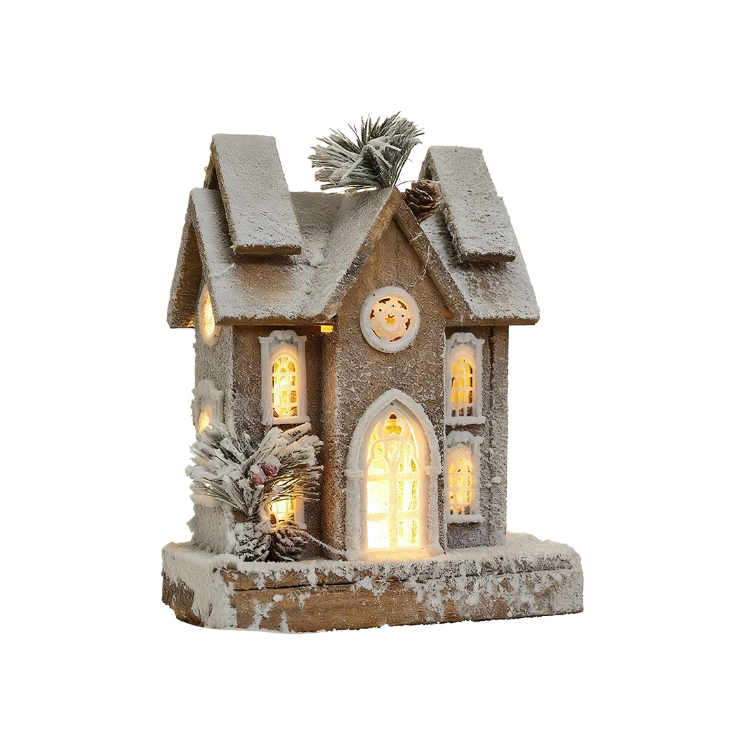 Nordic Wooden Christmas House Table Lamp with Warm LED Glow