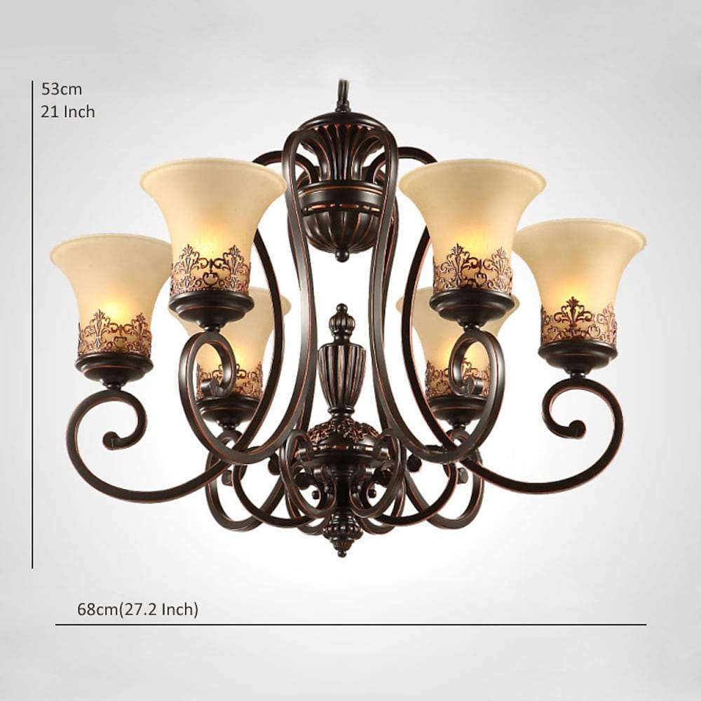 5 Light Bending Metal Bar Upside Down Glass Shade Vintage Chandelier Ceiling Light