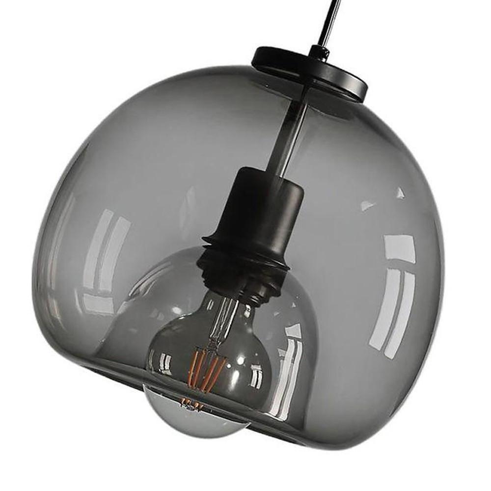 Smoked Glass Pendant Light with Matte Black Metal Shade