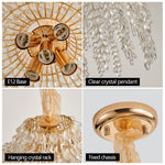 Teardrop Crystal Chandelier in Gold Finish, French-Inspired Ceiling Light