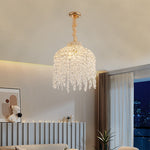 Teardrop Crystal Chandelier in Gold Finish, French-Inspired Ceiling Light