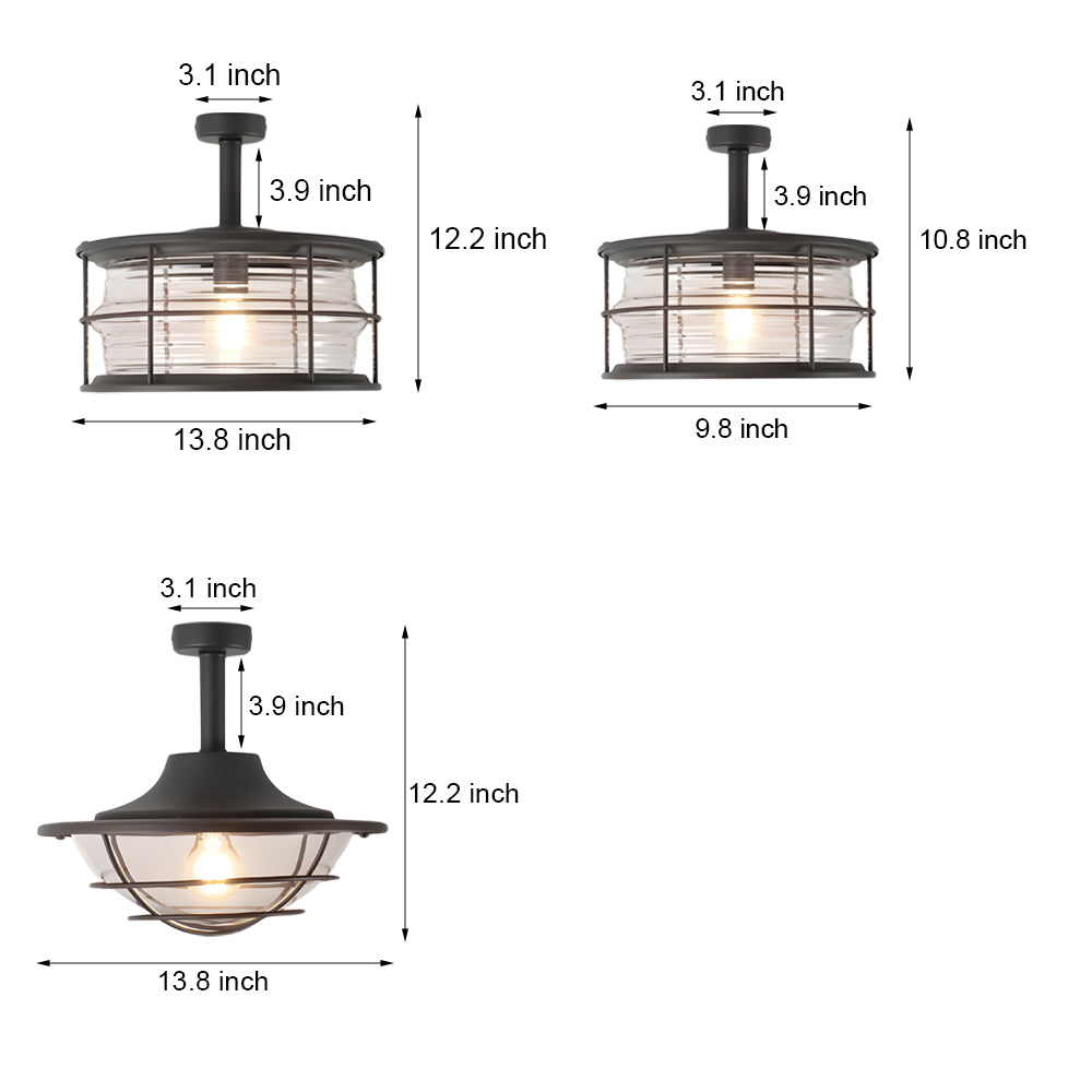 Coastal Semi Flush Ceiling Light in Wrought Iron with Clear Glass Shade