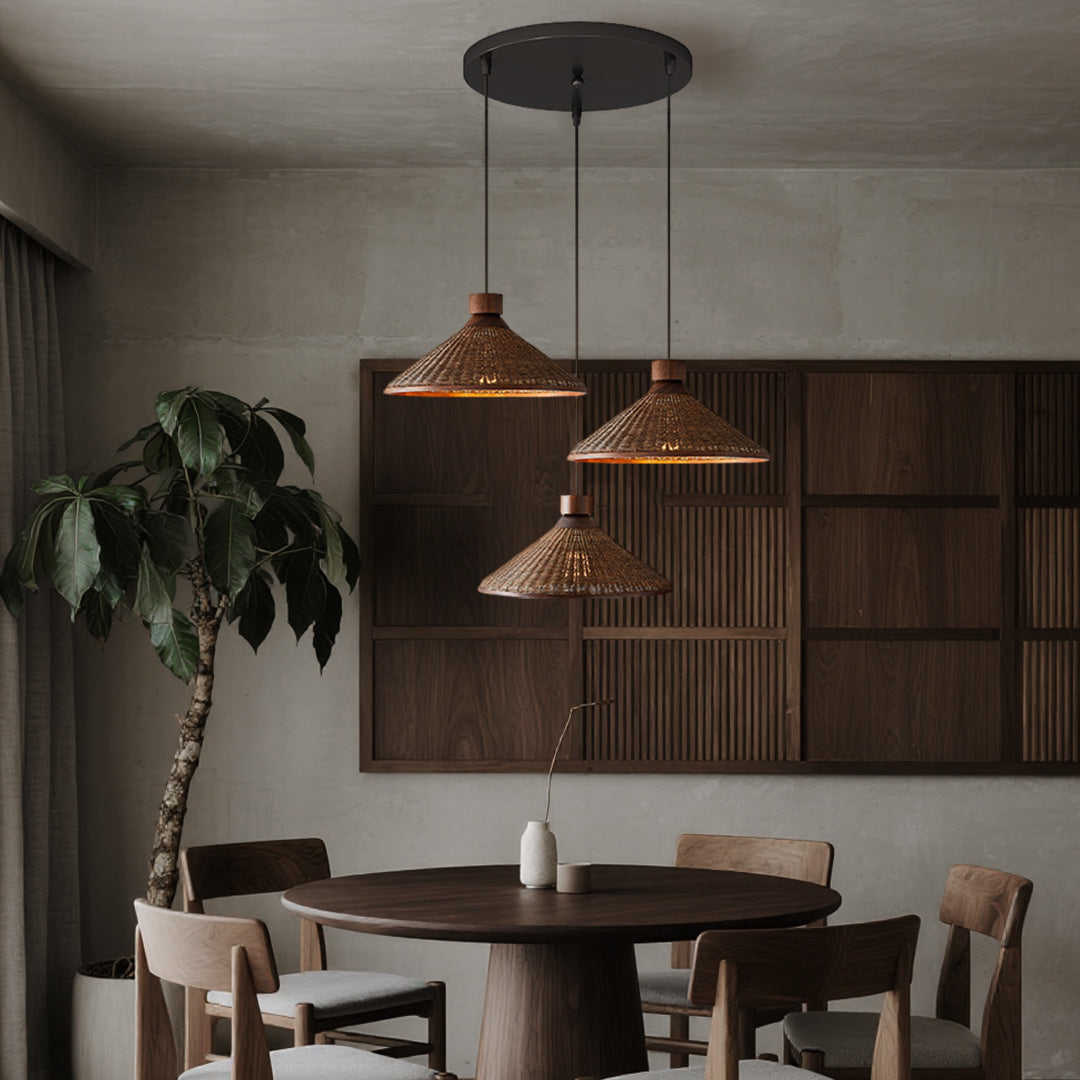 Handwoven Rattan Pendant Light with Wabi-Sabi Zen Aesthetic
