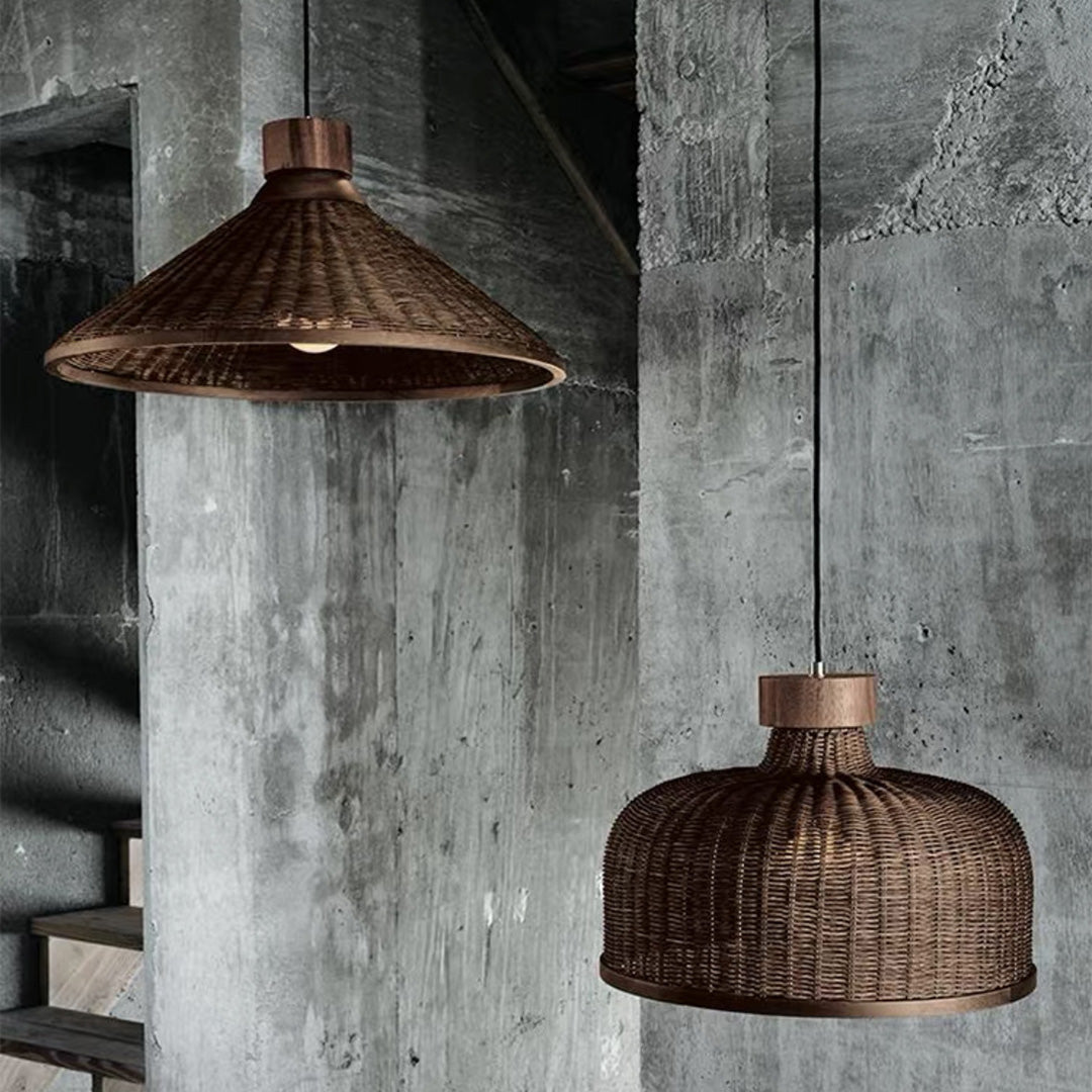 Handwoven Rattan Pendant Light with Wabi-Sabi Zen Aesthetic