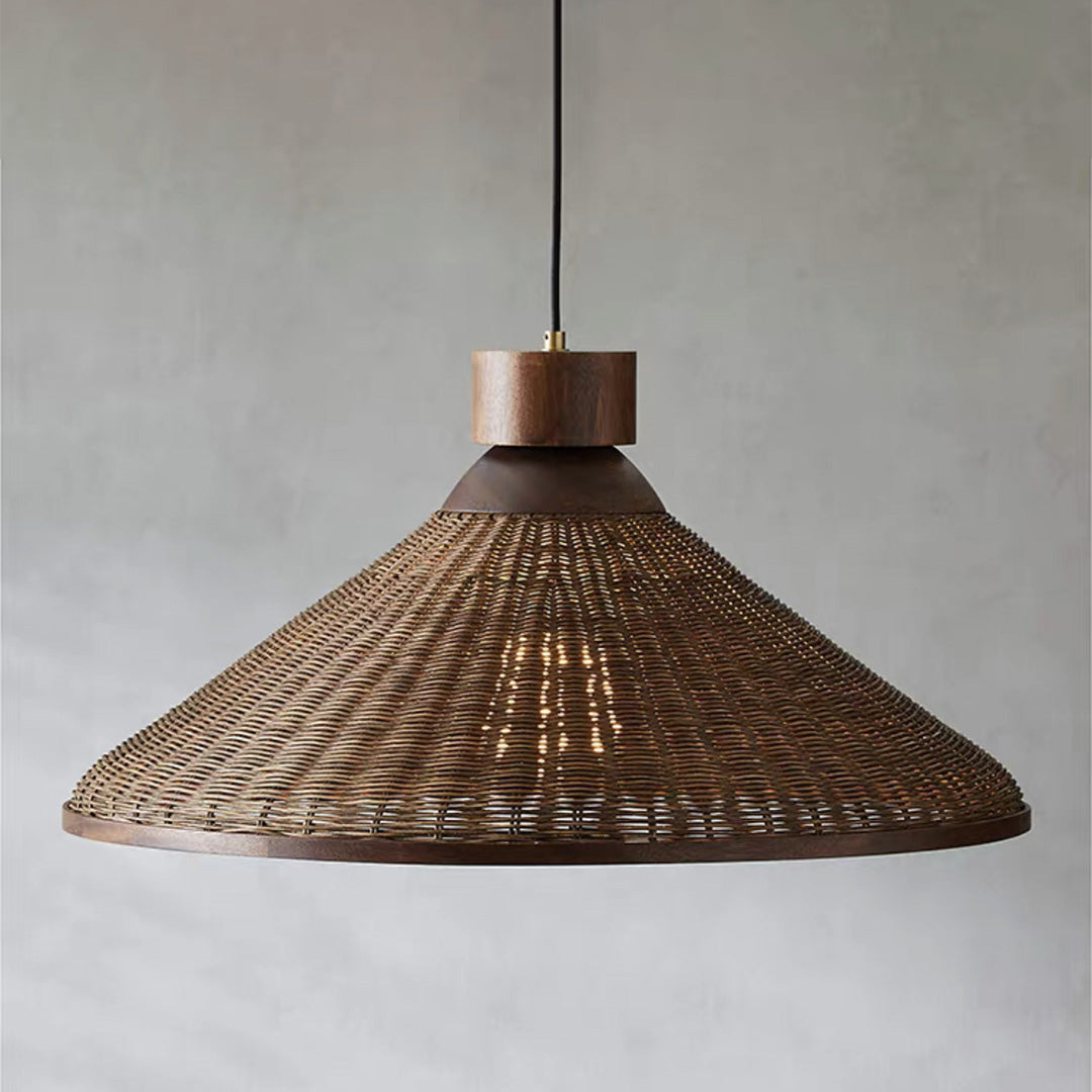Handwoven Rattan Pendant Light with Wabi-Sabi Zen Aesthetic